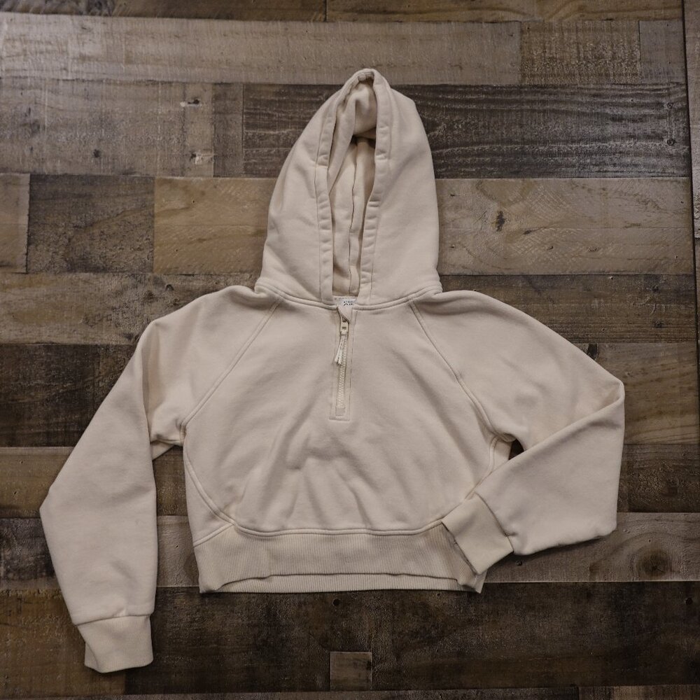 Athleta Girl All Day Half Zip Hoodie XL (14) Bone Cropped‎ Cozy Pullover
